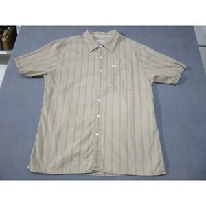 Marmot Shirt Mens Medium Beige Striped Outdoor Hiking Short Sleeve Button-Up